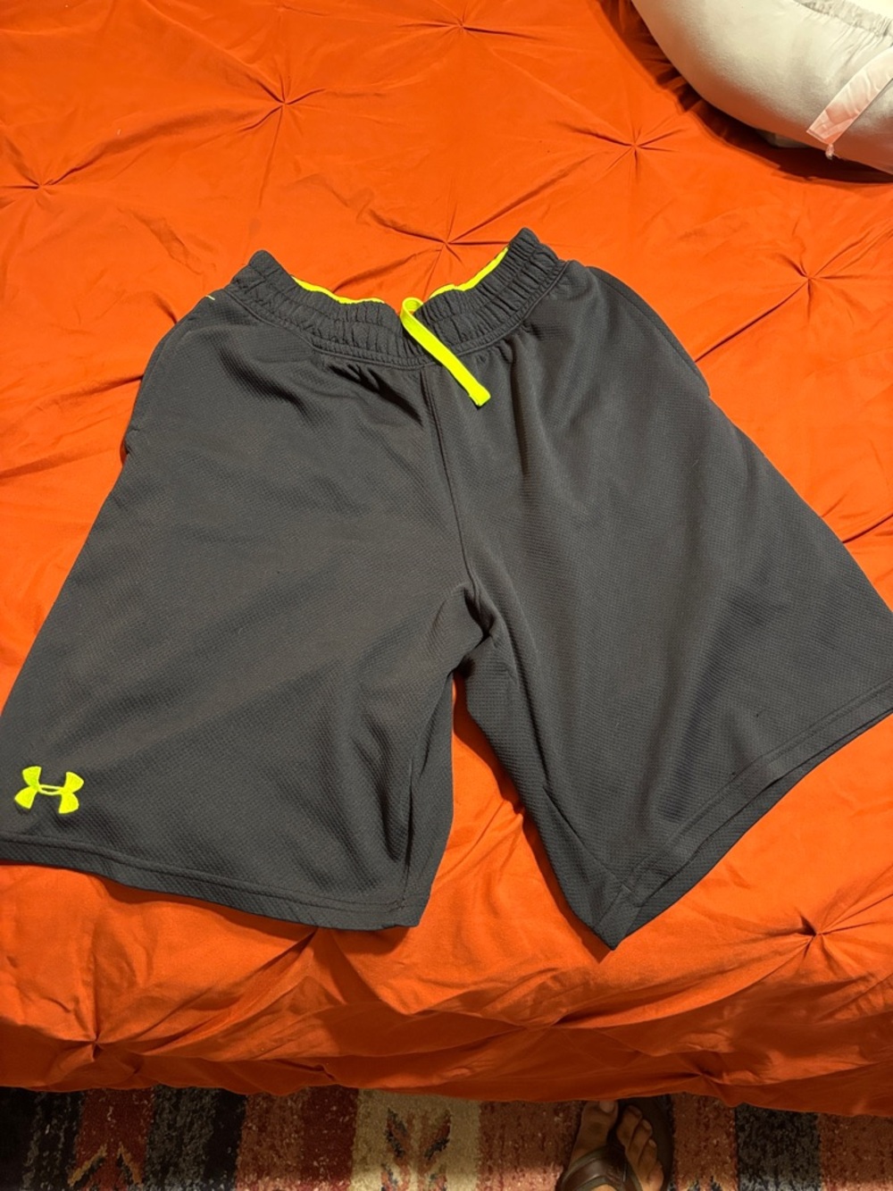 Under Armour Men's Charcoal Shorts with Neon Yellow Accents